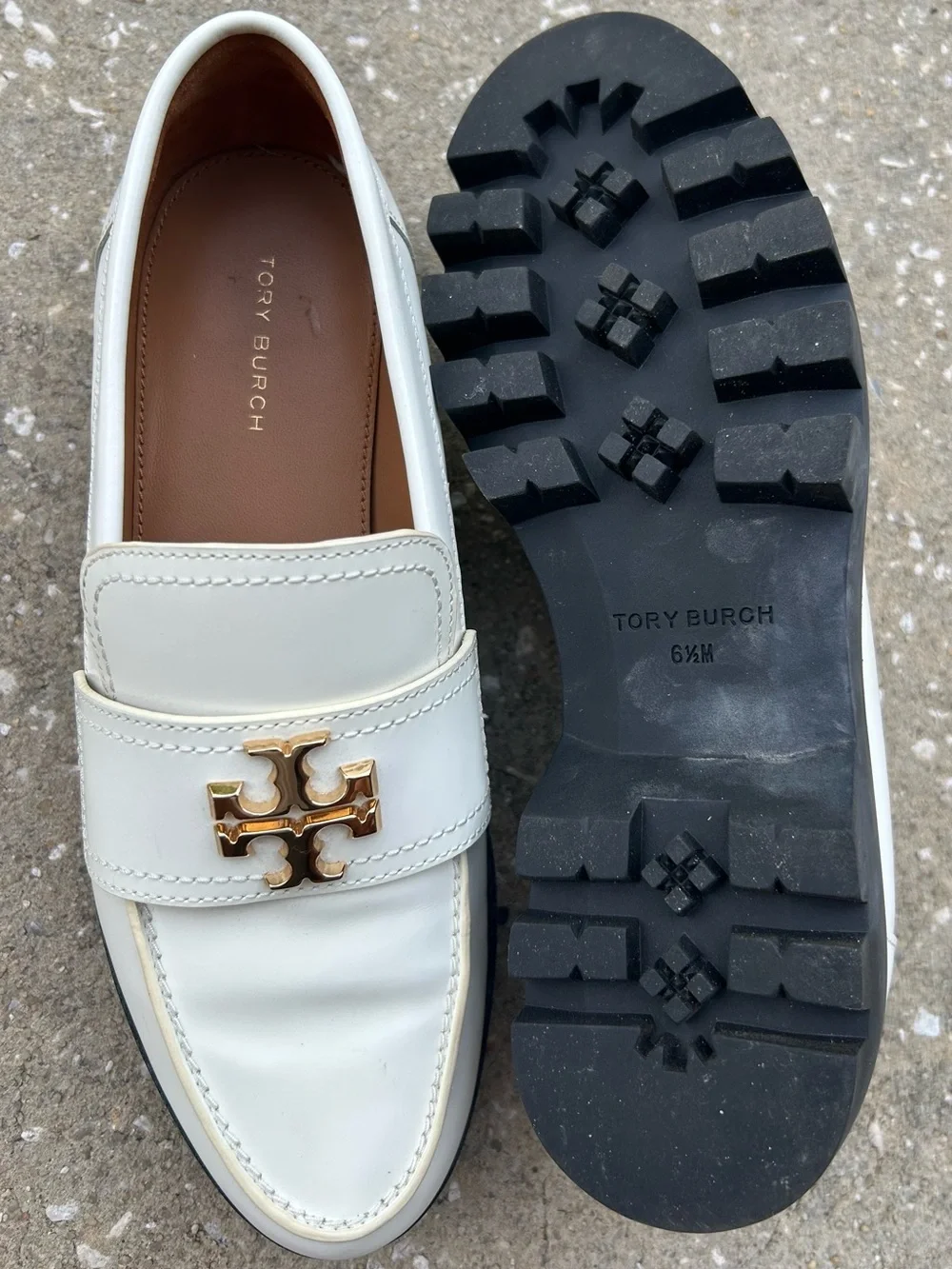 Tory Burch Cream Leather Lug-Sole Slip-On Loafers